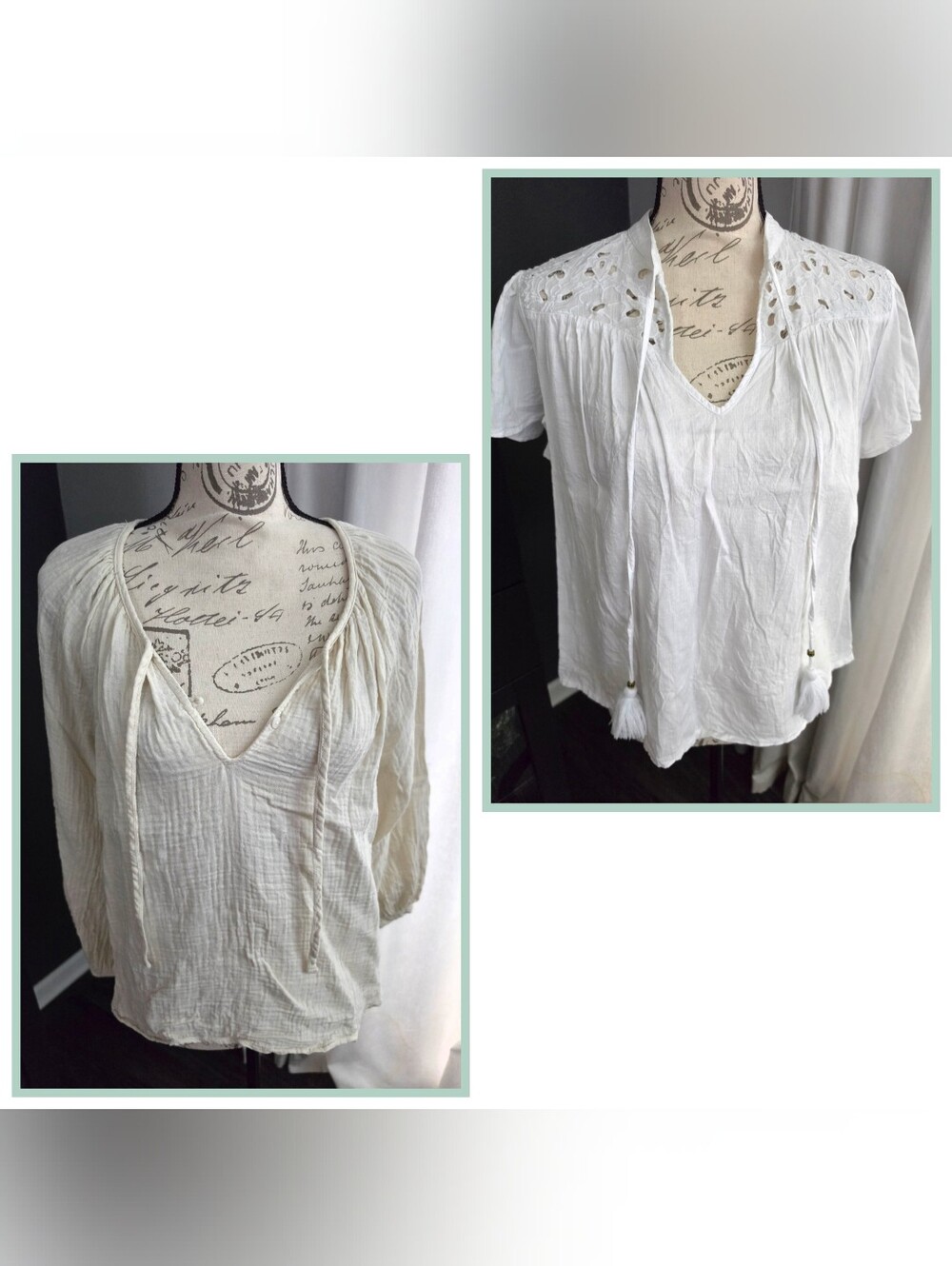☆2 Pack☆ White V-Neck Boho Top Set